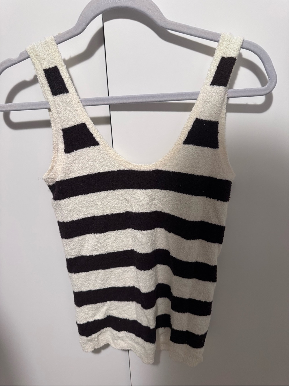 Nanushka Cream and dark brown Striped Terry Tank
